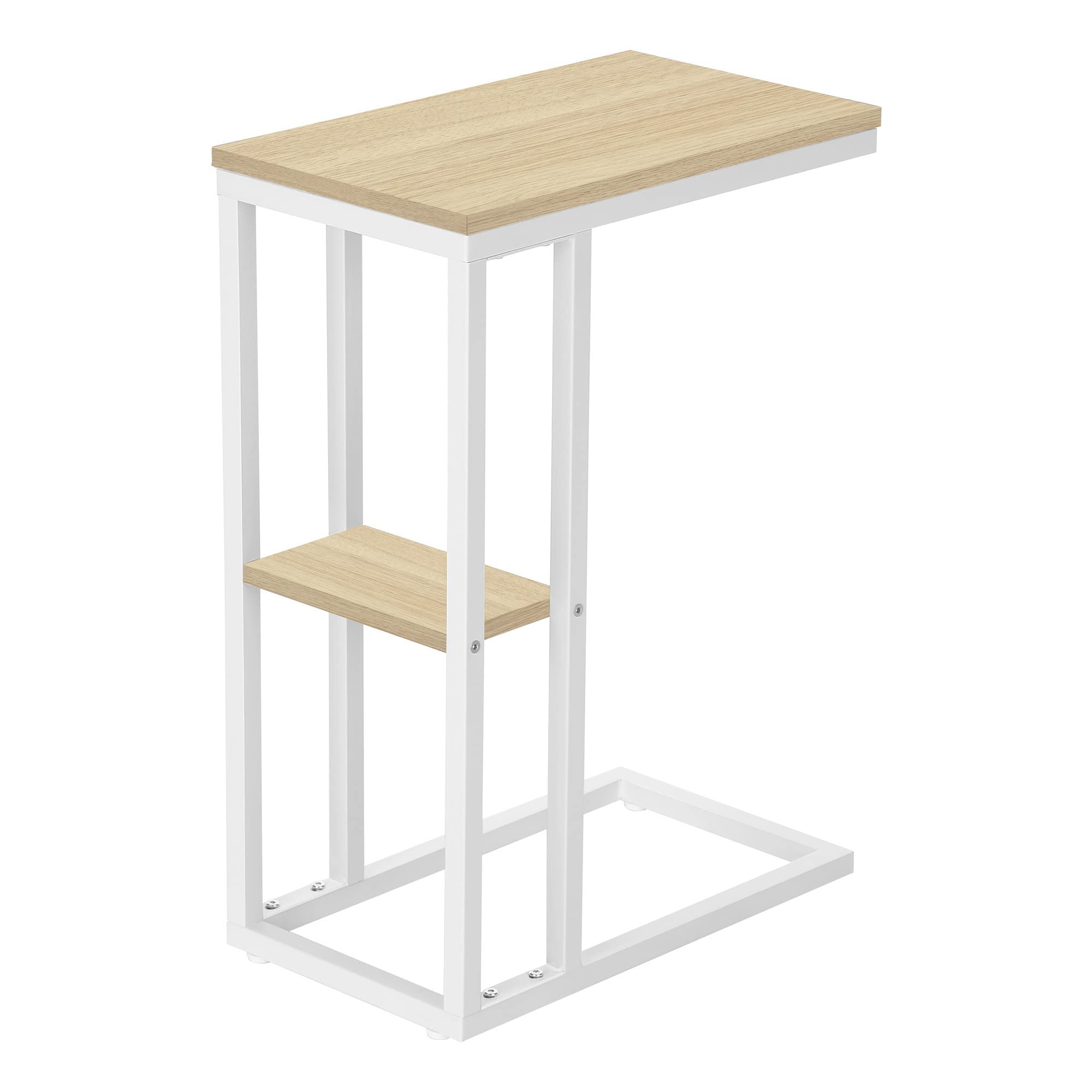 Monarch Specialties 3677 Accent Table, C-shaped, End, Side, Snack, Living Room, Bedroom, Metal, Laminate, Natural, White, Contemporary, Modern Table-25, 18.25" L x 10.25" W x 25.25" H